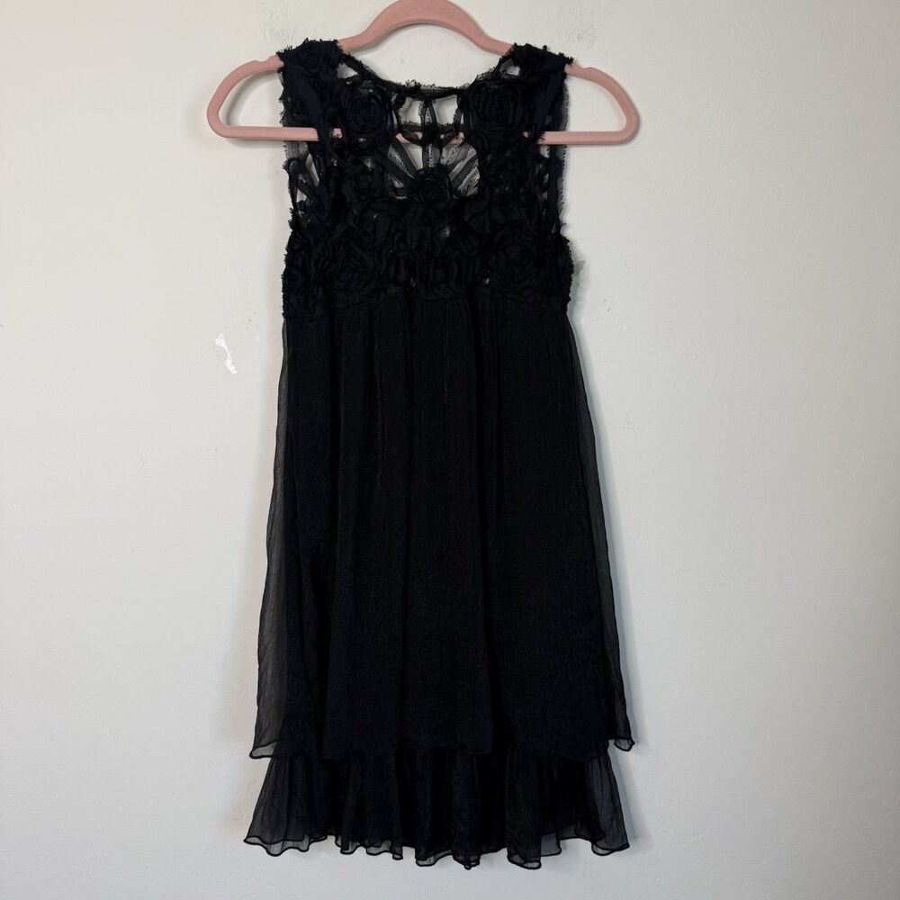 Black Rosette Fairy Grunge Coquette Babydoll Layered Mini Dress Whimsigoth - Picture 5 of 9